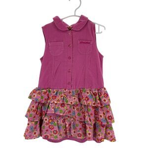 United Colors of Benetton Girls Pink Corduroy Dress ? Medium Ruffles Sleeveless